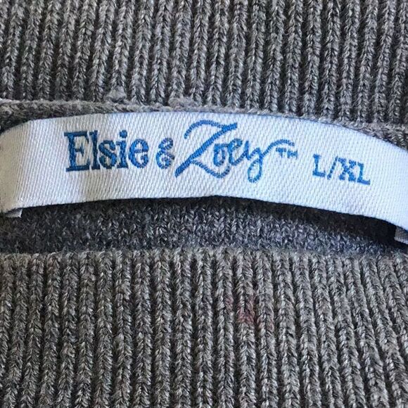 Elsie & Zoey Gray Cable Knit Sleeve Oversized Crew Neck Eco Friendly Sweater - Picture 14 of 16